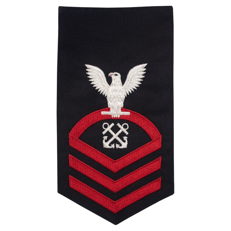 Navy E7 MALE Rating Badge: Boatswains Mate – seaworthy red on blue