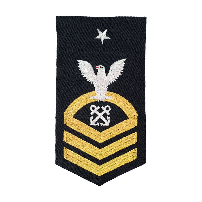 Navy E8 MALE Rating Badge: Boatswains Mate – seaworthy gold on blue