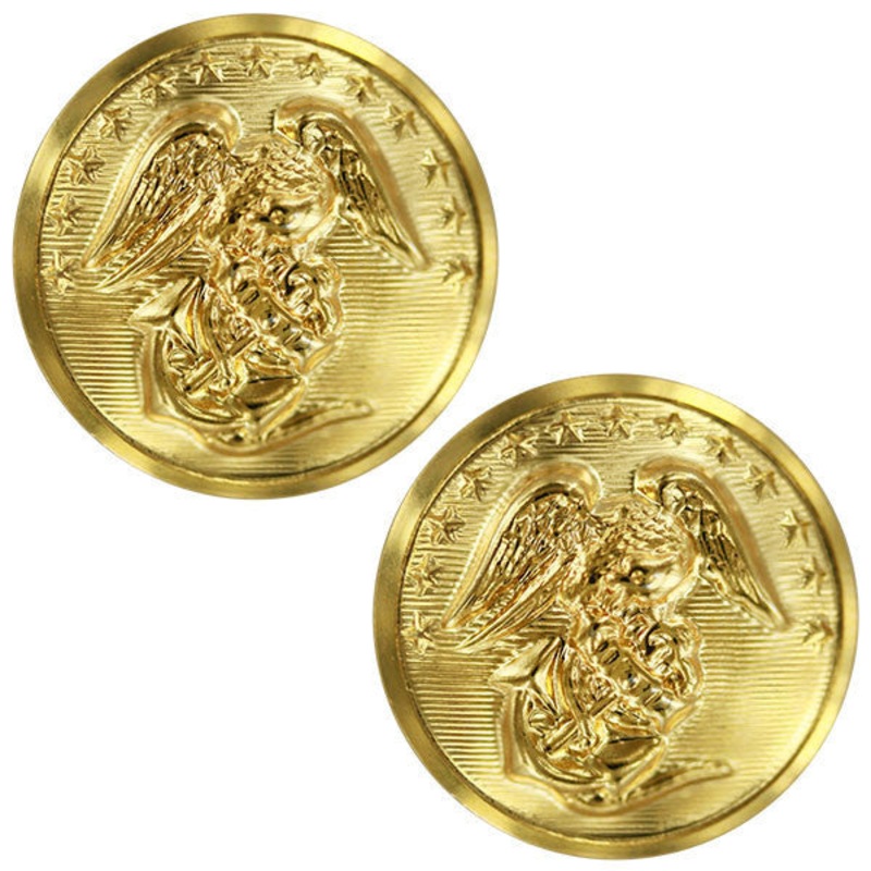 Marine Corps Button: 27 Ligne Screw Back – 24K Gold Plated