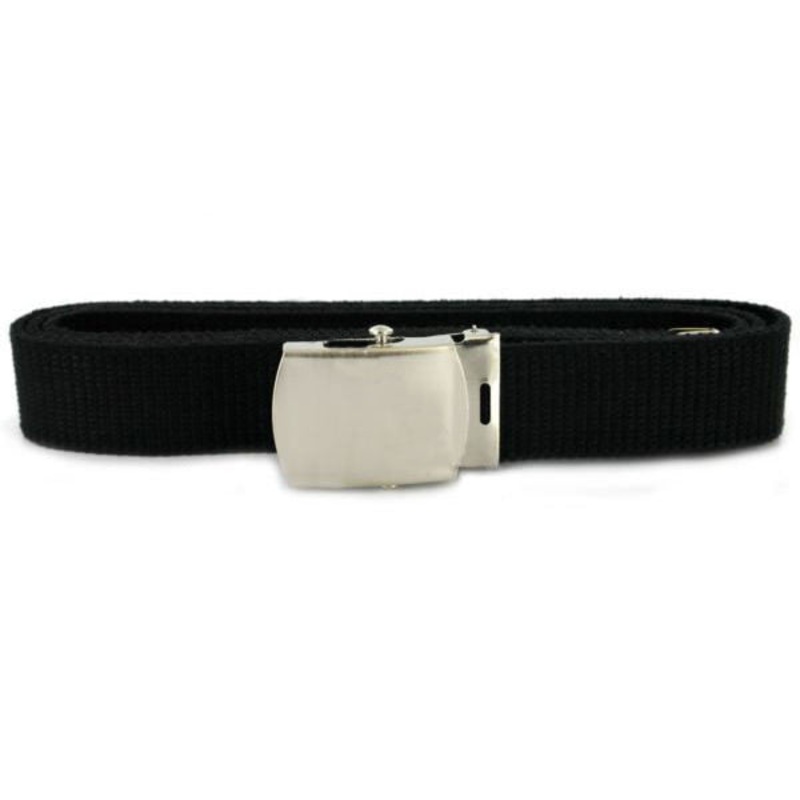 Belt and Buckle: Black Cotton Nickel Silver Buckle and Tip – male