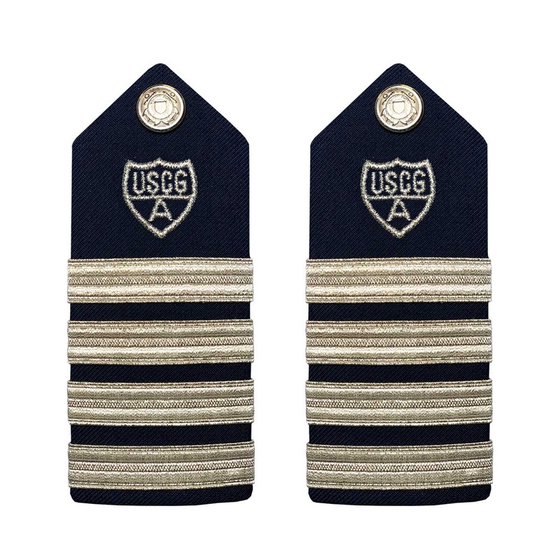 Coast Guard Auxiliary Hard Shoulder Board: VCO, RCO (4 Stripes & Silver A)