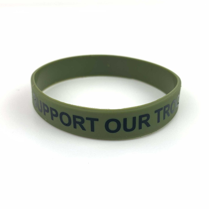 Bracelet: Olive Drab Silicone with black print – Support Our Troops