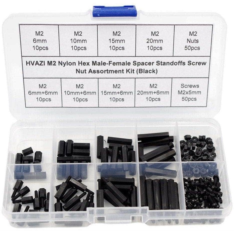 M2 Nylon Hex Male-Female Spacer Standoffs Screw Nut Assortment Kit (Black) for 2/3 and 20×20 Rigs